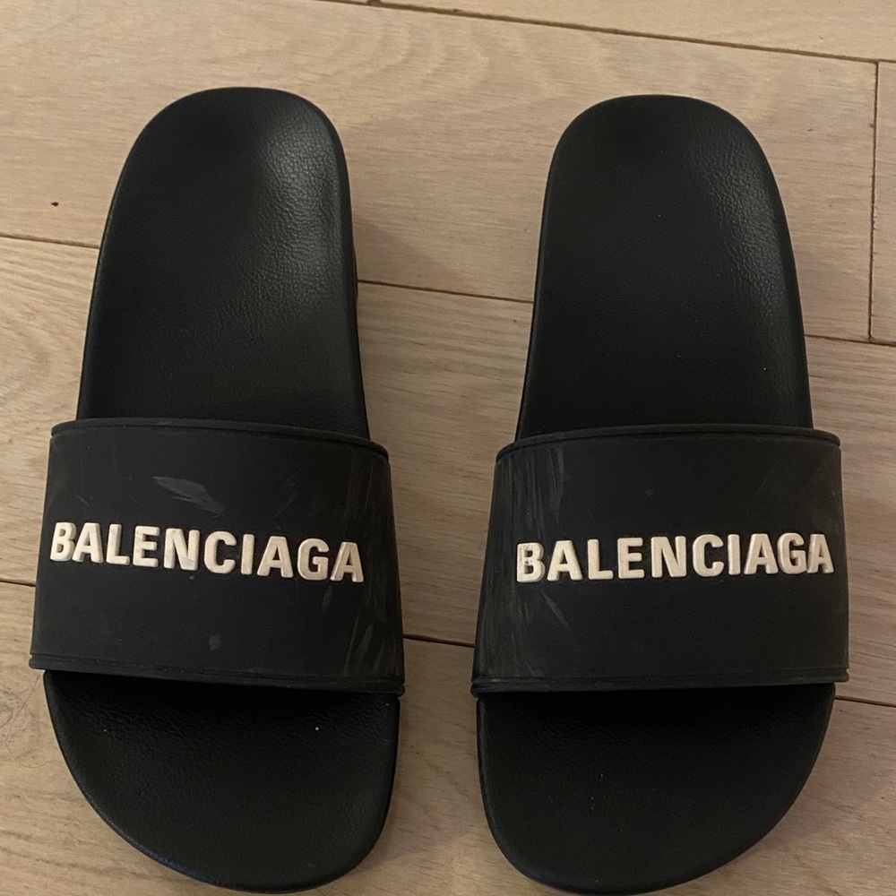 Balenciaga Black Logo Slides